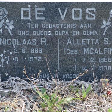 VOS Nicolaas R., de 1886-1972 &amp; Alletta S.J. McALPINE 1886-1970