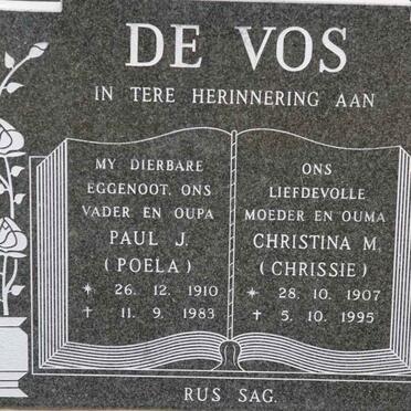VOS Paul J., de 1910-1983 &amp; Christina M. 1907-1995