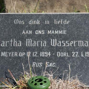 WASSERMAN Martha Maria nee MEYER 1894-1976