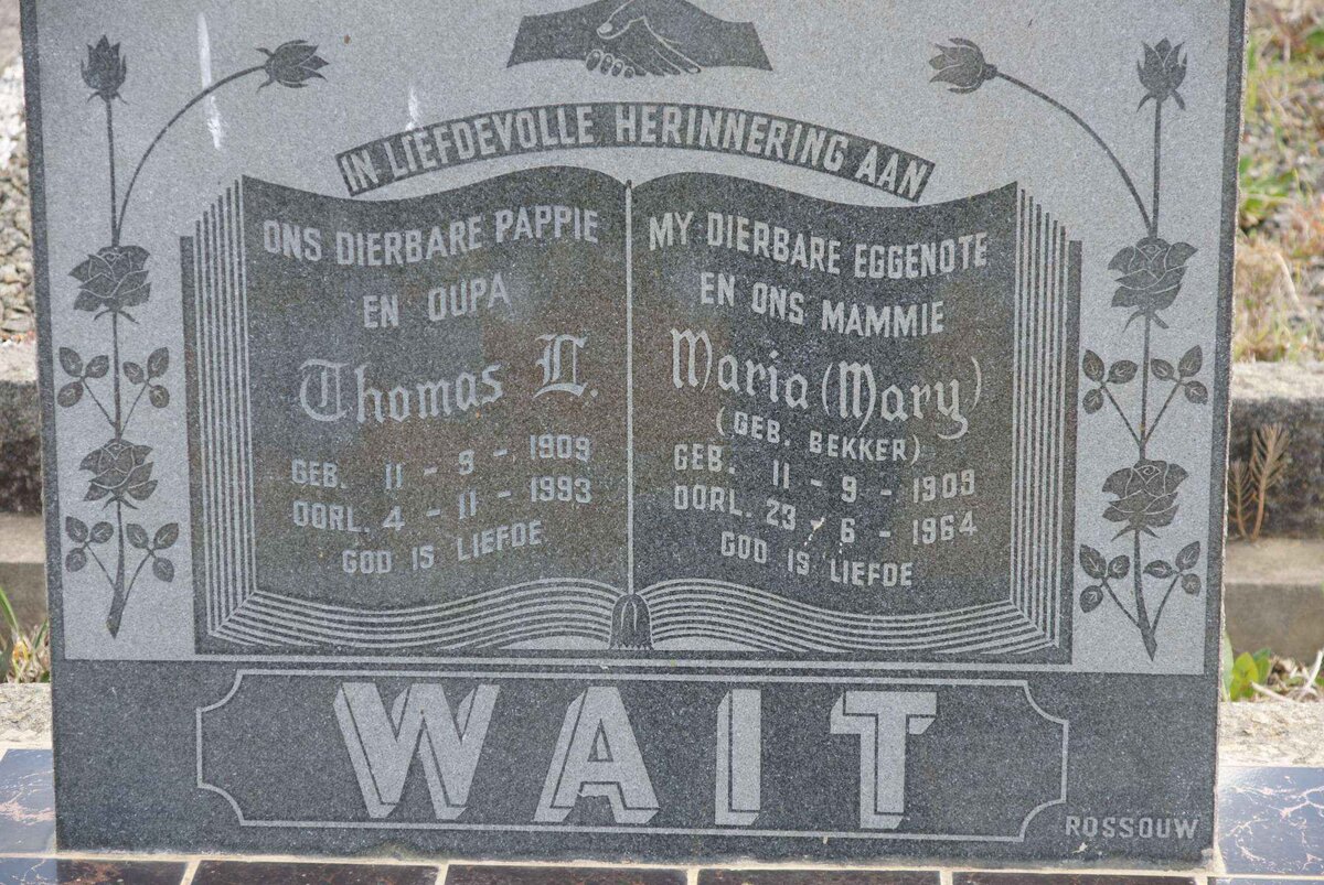 WAIT Thomas D. 1908-1993 &amp; Maria BEKKER 1909-1964