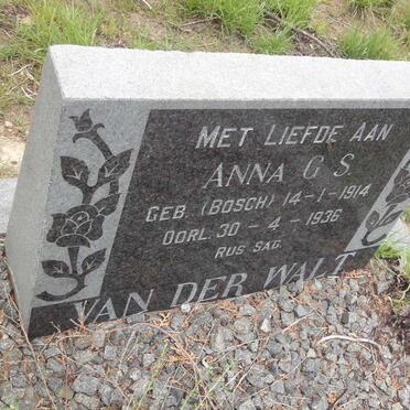 WALT Anna G.S., van der nee BOSCH 1914-1936