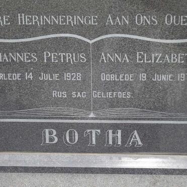 BOTHA Johannes Petrus -1928 &amp; Anna Elizabeth -1972