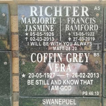 RICHTER Francis Bamford 1922-2019 &amp; Marjorie Jasmine 1926-2013 :: COFFIN GREY Vera 1927-2013