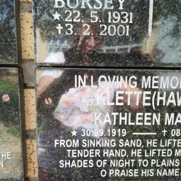 KLETTE Kathleen May nee HAW 1919-2009