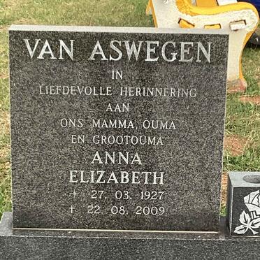 ASWEGEN Anna Elizabeth, van 1927-2009