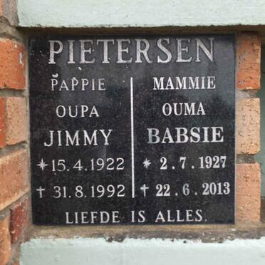 PIETERSEN Jimmy 1922-1992 &amp; Babsie 1927-2013