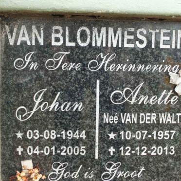 BLOMMESTEIN Johan, van 1944-2005 &amp; Anette VAN DER WALT 1957-2013