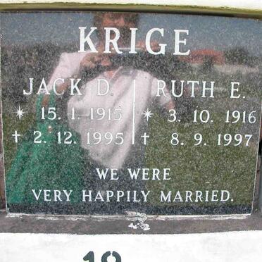 KRIGE Jack D. 1915-1995 &amp; Ruth E. 1916-1997