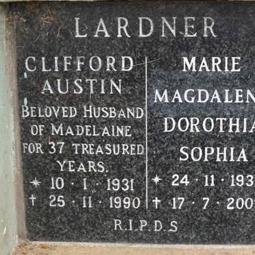 LARDNER Clifford Austin 1931-1990 &amp; Marie Magdalena Dorothia Sophia 1933-2009