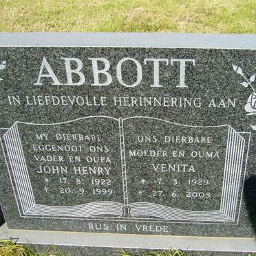 ABBOTT John Henry 1922-1999 &amp; Venita 1929-2005