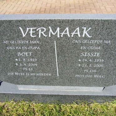 VERMAAK Boet 1929-2004 &amp; Sissie 1934-2006
