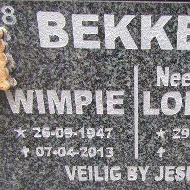 BEKKER Wimpie 1947-2013 &amp; Loraine nee BOTHA 1951-