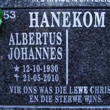 HANEKOM Albertus Johannes 1930-2010