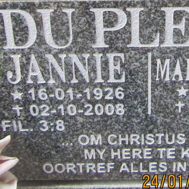 PLESSIS Jannie, du 1926-2008 &amp; Maria Barbara 1926-2016