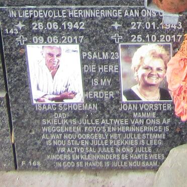 SCHOEMAN Isaac 1942-2017 &amp; Joan VORSTER 1943-2017