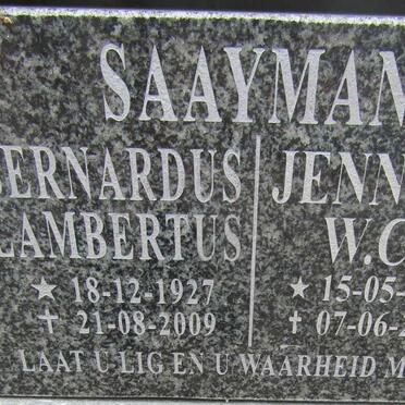 SAAYMAN Bernardus Lambertus 1927-2009 &amp; Jennifer W.C.J. 1934 -2020