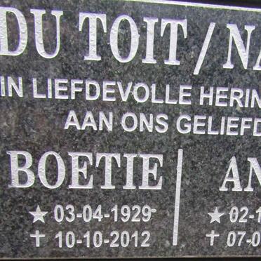 TOIT Boetie, du 1929-2012 &amp; Anna NAUDE 1923-2014