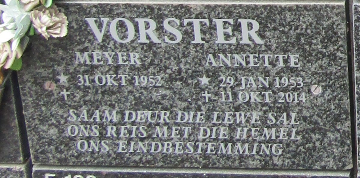 VORSTER Meyer 1952- &amp; Annette 1953-2014