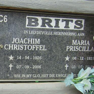 BRITS Joachim Christoffel 1926-2006 &amp; Maria Priscilla 1931-2013