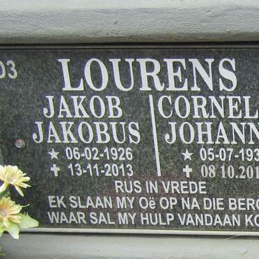 LOURENS Jakob Jakobus 1926-2013 &amp; Cornelia Johanna 1927-2017