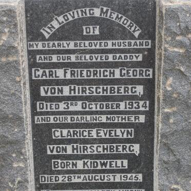 HIRSCHBERG Carl Friedrich Georg, von -1934 &amp; Clarice Evelyn KIDWELL -1945