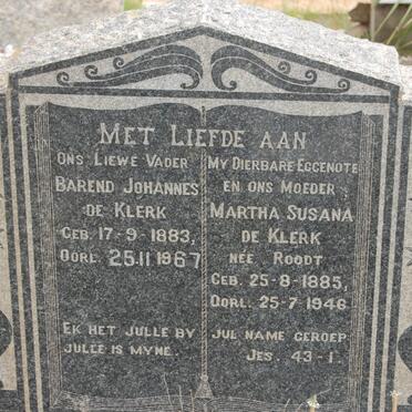 KLERK Barend Johannes, de 1883-1967 &amp; Martha Susana ROODT 1885-1946