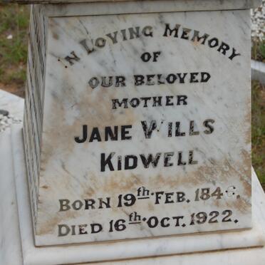 KIDWELL Jane Wills 1846-1922