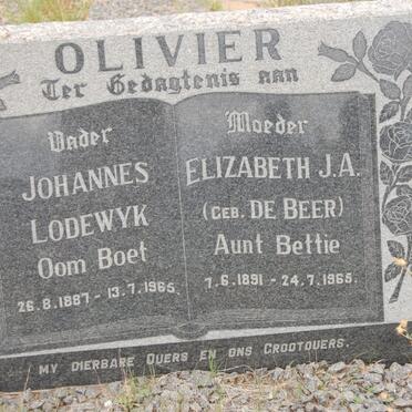 OLIVIER Johannes Lodewyk 1887-1965 &amp; Elizabeth J.A. DE BEER 1891-1965