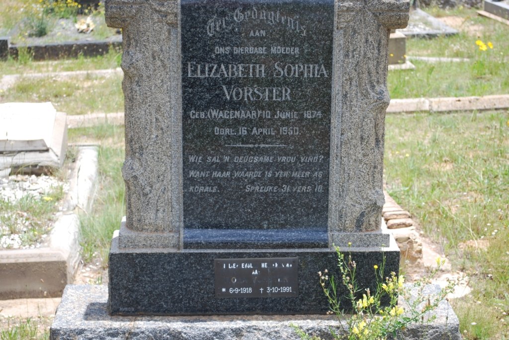 VORSTER Elizabeth Sophia nee WAGENAAR 1874-1950 :: VORSTER ? 1918-1991