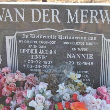 MERWE Hendrik Jacobus, van der 1937-2006 &amp; Nannie 1948-