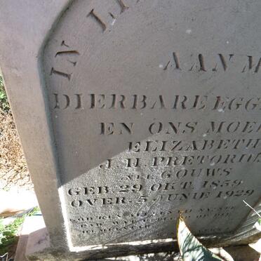 PRETORIUS Elizabeth J.H. nee GOUWS 1859-1929