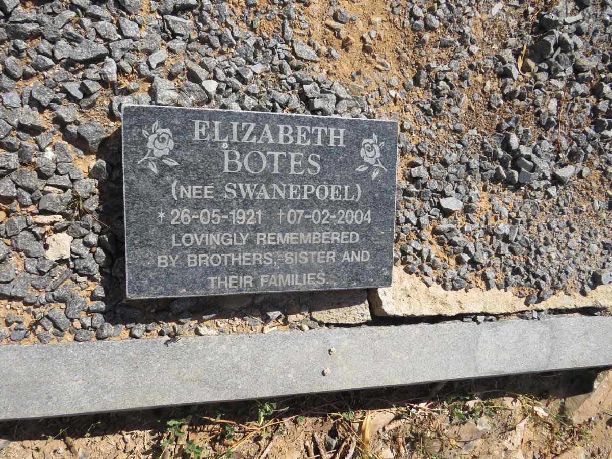 BOTES Elizabeth nee SWANEPOEL 1921-2004