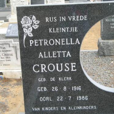 CROUSE Petronella Alletta nee DE KLERK 1916-1986