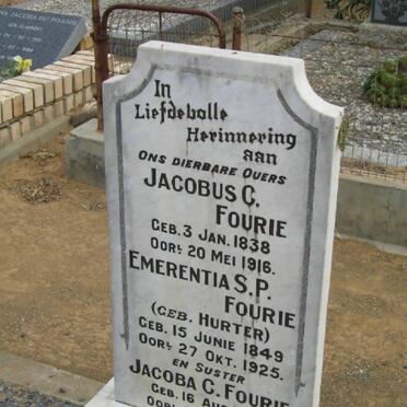 FOURIE Jacobus C. 1838-1916 &amp; Emerentia S.P. HURTER 1849-1925 :: FOURIE Jacoba C. 1868-1949