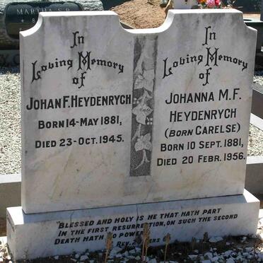 HEYDENRYCH  Johan F. 1881-1945 &amp; Johanna M.F. CARELSE 1881-1956