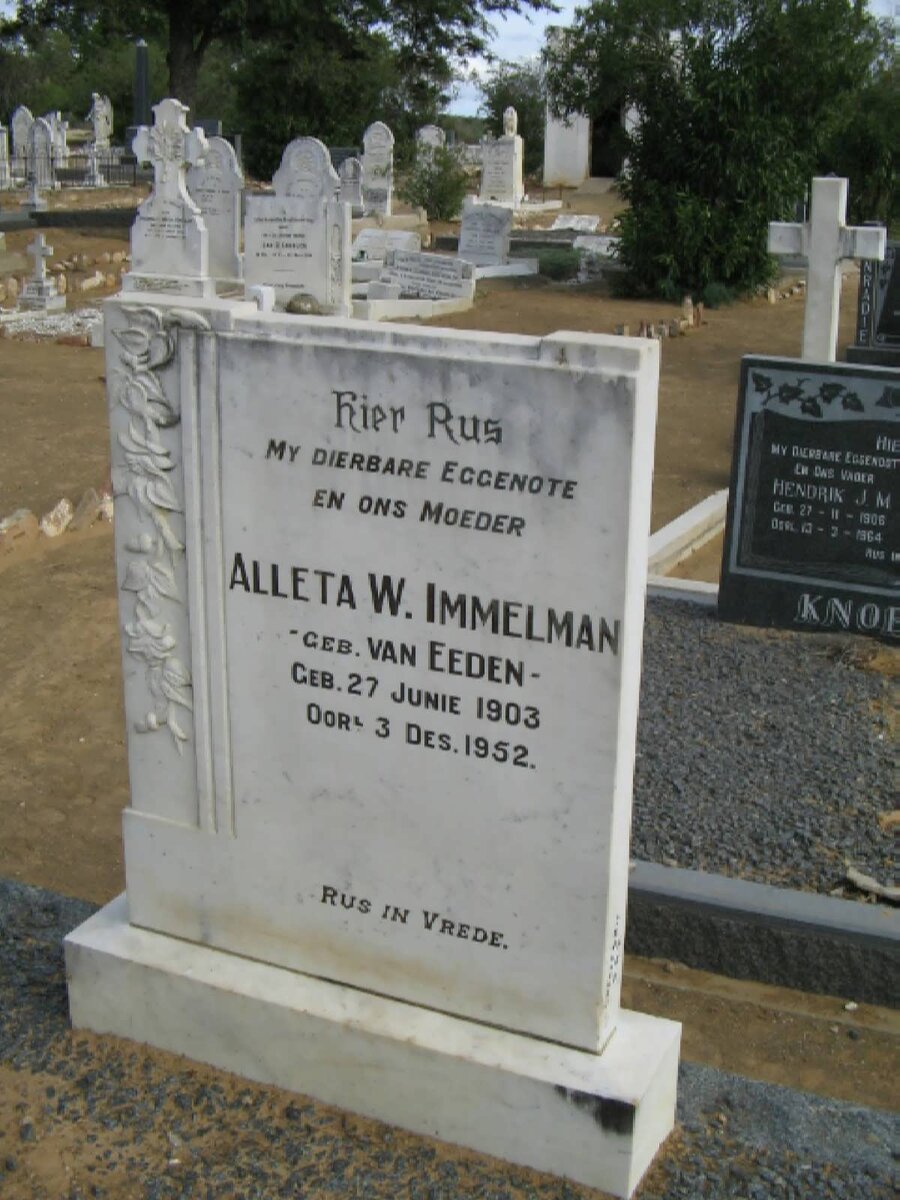 IMMELMAN Aletta W. geb VAN EEDEN 1903-1952