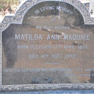 MAQUIRE Matilda Ann nee FLETCHER 1870-1972