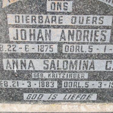 ? Johan Andries 1875-1935 &amp; Anna Salomina C. KRITZINGER 1883-1954