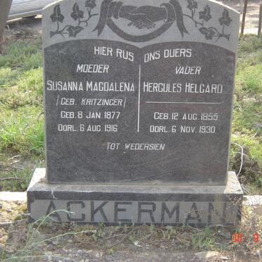 ACKERMAN Hercules Helgard 1855-1930 &amp; Susanna Magdalena KRITZINGER 1877-1916