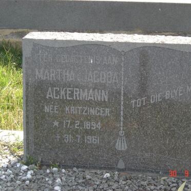 ACKERMANN Martha Jacoba nee KRITZINGER 1894-1961