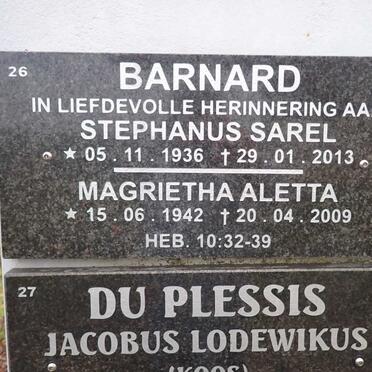 BARNARD Stephanus Sarel 1936-2013 & Magrietha Aletta 1942-2009