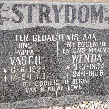 STRYDOM Vasco 1932-1993 &amp; Wenda 1934-1986