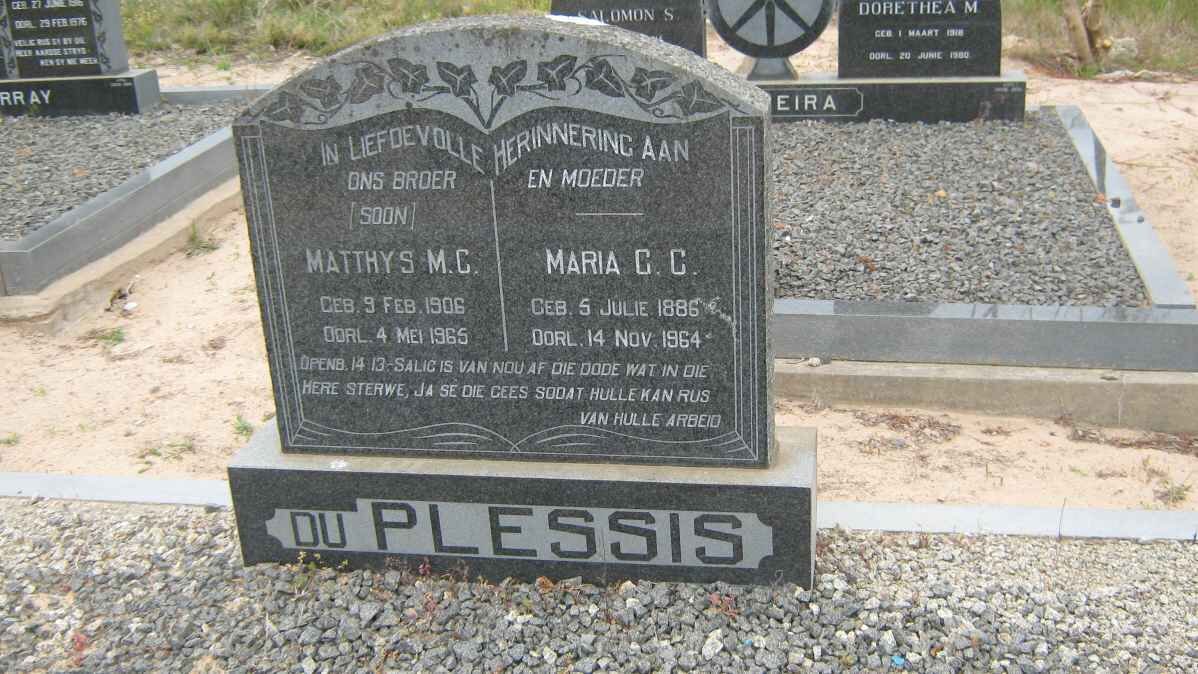 PLESSIS Matthys M.C., du 1906-1965 &amp; Maria C.C. 1886-1964