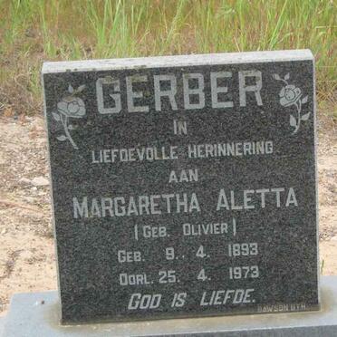 GERBER Margaretha Aletta nee OLIVIER 1893-1973
