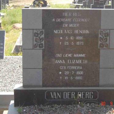 BERG Nicolaas Hendrik, van der  1896-1979 &amp; Anna Elizabeth FERREIRA 1908-1980