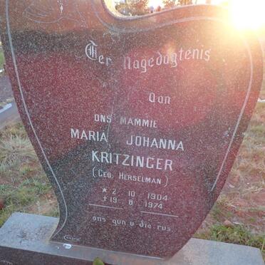 KRITZINGER Maria Johanna nee HERSELMAN 1904-1974
