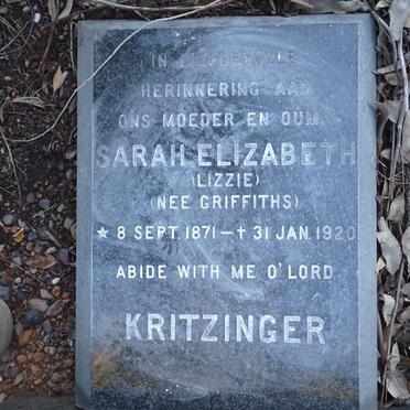 KRITZINGER Sarah Elizabeth nee GRIFFITHS 1871-1920