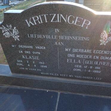 KRITZINGER Klasie 1912-1998 & Ella OLIVIER 1911-1982