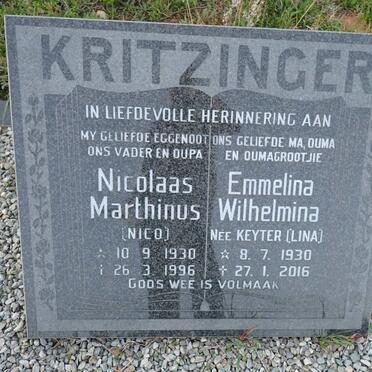 KRITZINGER Nicolaas Marthinus 1930-1996 & Emmelina Wilhelmina KEYTER 1930-2016
