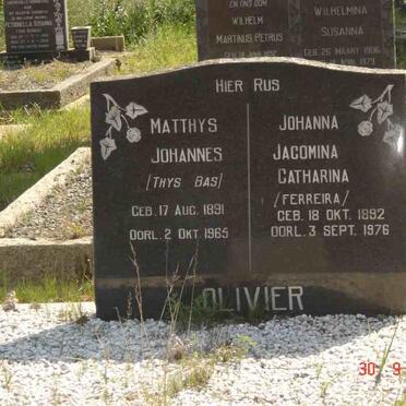 OLIVIER Matthys Johannes 1891-1965 &amp; Johanna Jacomina Catharina FERREIRA 1892-1976